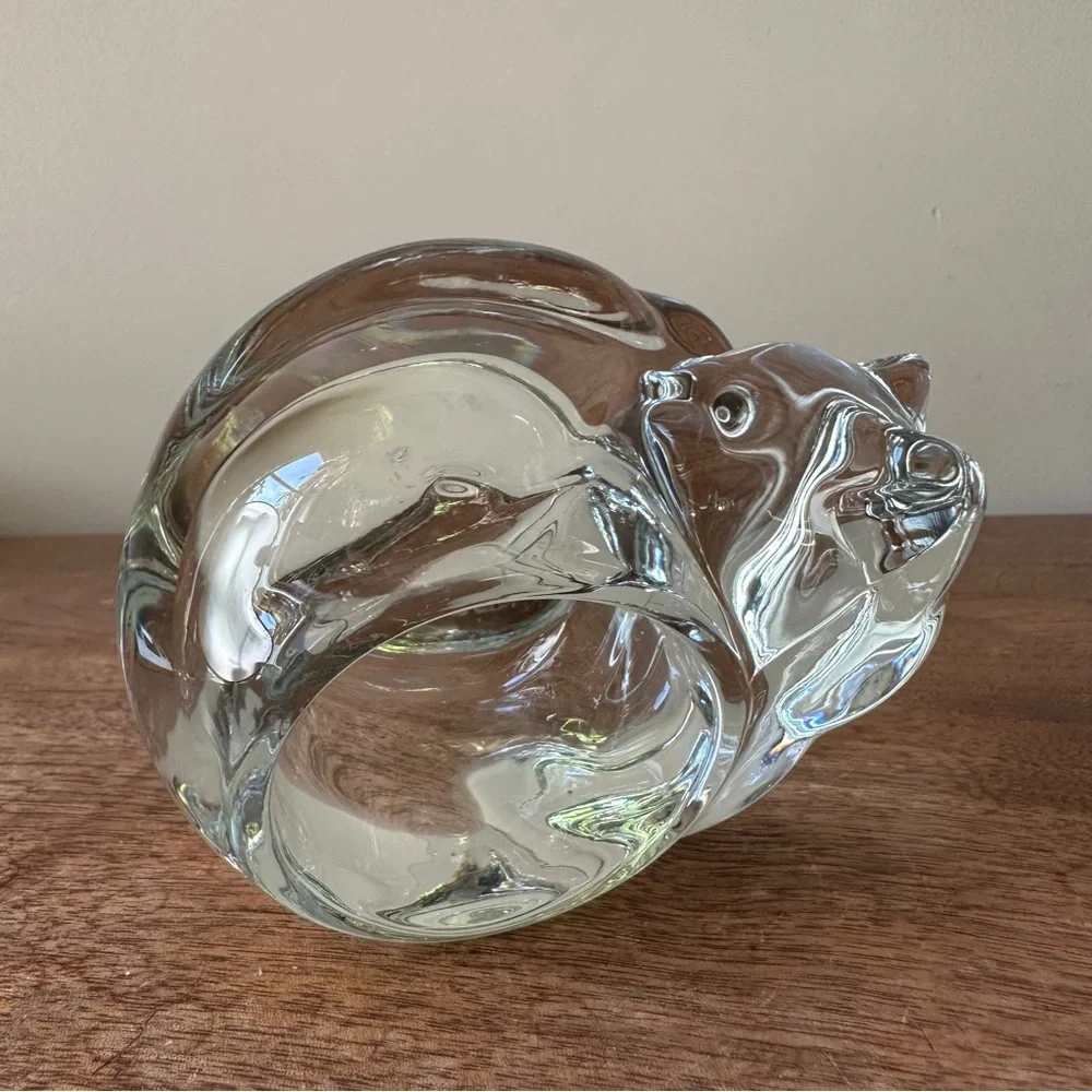 Vintage Sleeping Cat Votive Candle Holder Kitten Figurine Indiana Hoosier Glass